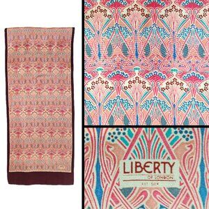 Vintage Liberty of London Ianthe Silk Art Nouveau Long Scarf in Burgundy